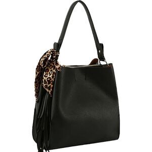 SALE Black Classic Scarf Accented Handbag Purse Vegan Leather